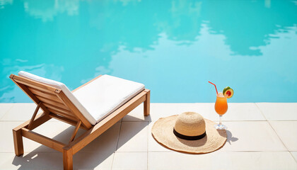 Relaxing by the pool with a tropical drink and sun lounger, summer bliss