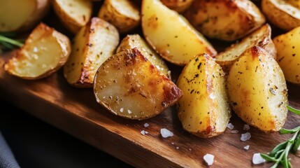 Crispy roasted potatoes kitchen food photography rustic close-up delicious vegetarian dish