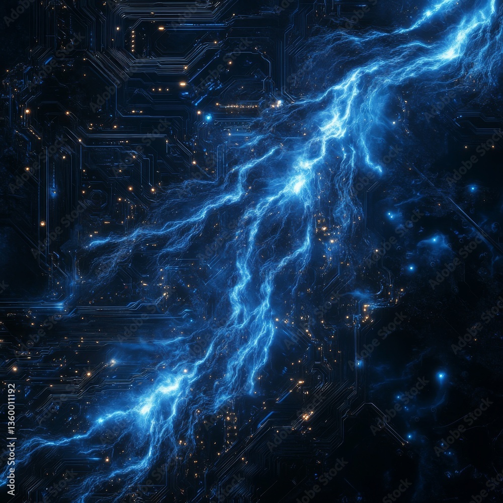 Poster electric circuitry and energetic flow: a digital symphony of lightning and technology