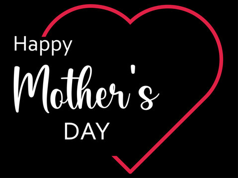 Happy Mother's Day Card, Black and Red Heart Design, Elegant Celebration Message, Festive Greeting for Moms, Stylish Typography on Dark Background, Mother's Day Wishes.