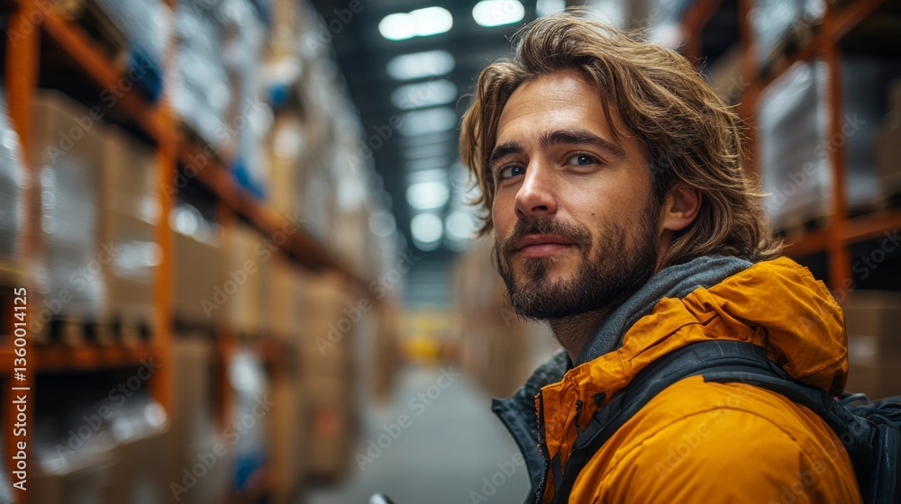 Leinwandbilder a worker conducts inventory checks in a spacious warehouse filled with neatly stacked boxes, focusin
