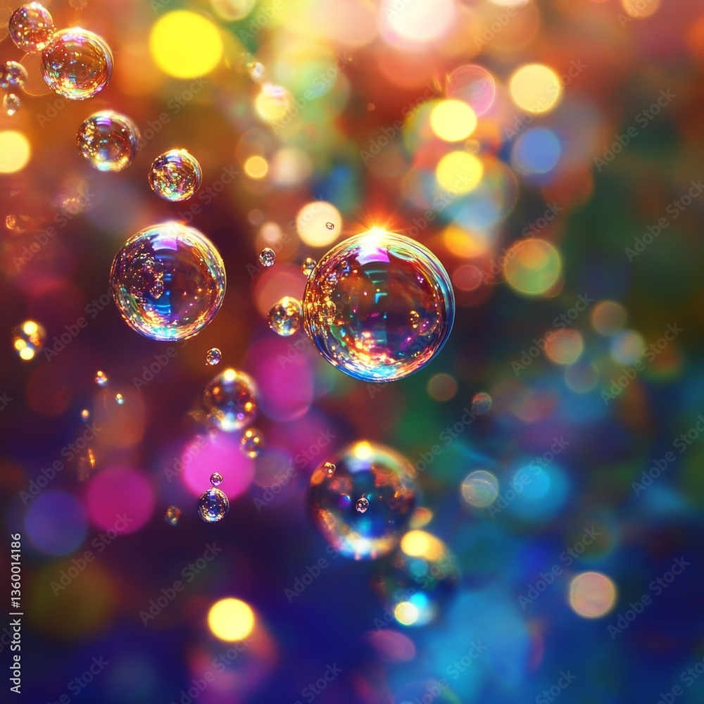 Aufkleber iridescent bubbles floating in a dreamy bokeh landscape: a symphony of colors and light reflections 