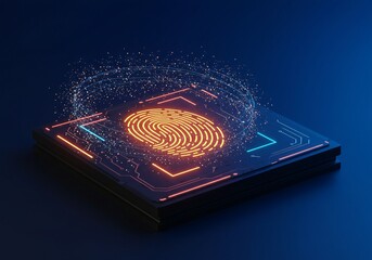 A futuristic rendering of a fingerprint scan technology interface