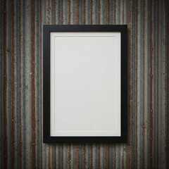 Empty black frame mock-up on a corrugated metal wall