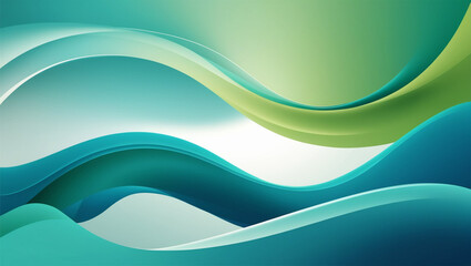 Obraz premium An abstract representation of mindfulness, with flowing waves of color in soothing blues and greens, gentle curves, airy and light, high resolution