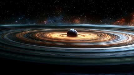 Obraz premium Cosmic Planet Surrounded by Swirling Rings, A stunning cosmic scene featuring a planet surrounded by swirling rings of gas and dust