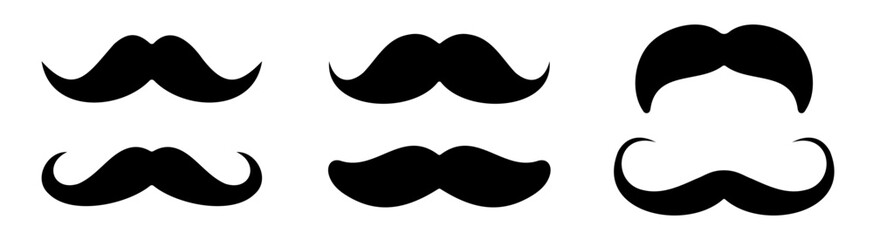 Different mustache styles silhouette collection in black and white