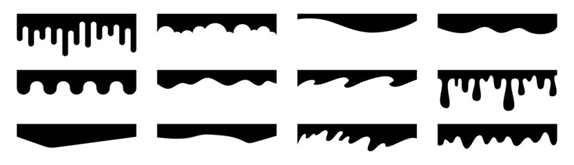 Set of dripping and wavy edges in black silhouette design patterns © Crispline Design