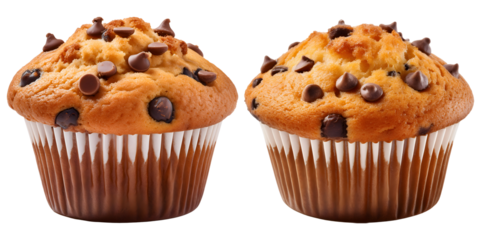 Set of chocolate chip muffins isolated on transparent background
