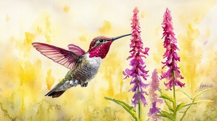 Fototapeta premium Ann's Hummingbird Watercolor Painting
