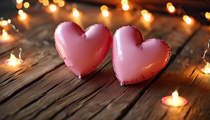 Celebrating love with pink heart balloons romantic setting image capture cozy atmosphere close-up heartfelt moments