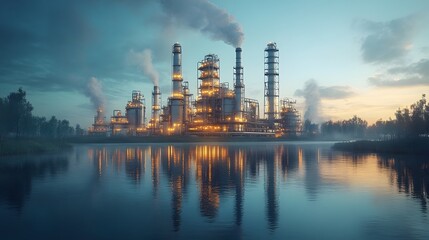 Naklejka premium Clean energy chemical plant with eco-friendly technology 3D illustration