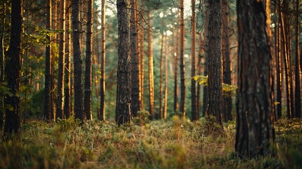 Fototapeta premium A forest with fir trees background, natural landscape in summer