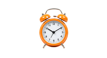 Vintage Orange Alarm Clock on a Plain Background with Classic Design, Showing Time with Clear Numbers and Distinctive Twin Bell Features