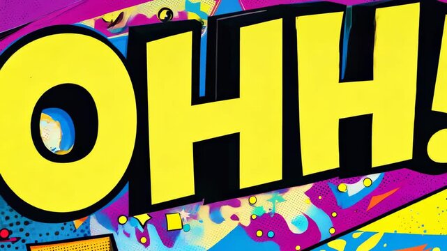 Bold yellow comic text expression "OHH!" in pop art style with colorful abstract background and dynamic graphic design
