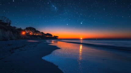 Fototapeta premium Starry night sunrise beach scene