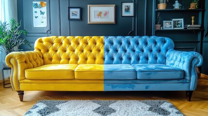 Sofa repainted in two contrasting colors