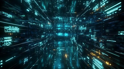 Fototapeta premium Holographic glitch waves in a dark, futuristic cyberspace