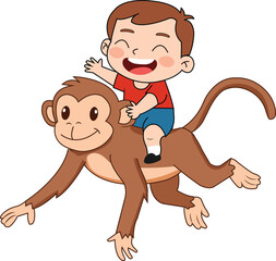 Boy riding monkey