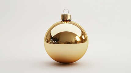 Reflective gold christmas ball ornament isolated on white background festive decor minimalist style