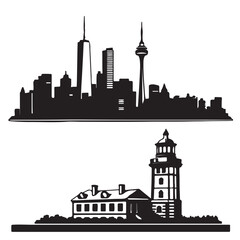 Naklejka premium City silhouette vector set. Panorama city background. Skyline urban border collection vector