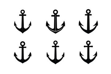 monochrome sea anchor icon art set vector silhouette