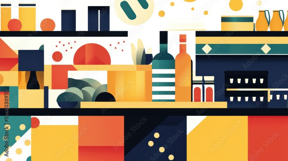 Fototapete bold abstract grocery shopping design featuring vivid colors and geometric patterns generative ai