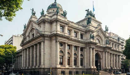 Ornate classical building with statues and columns, a city landmark.