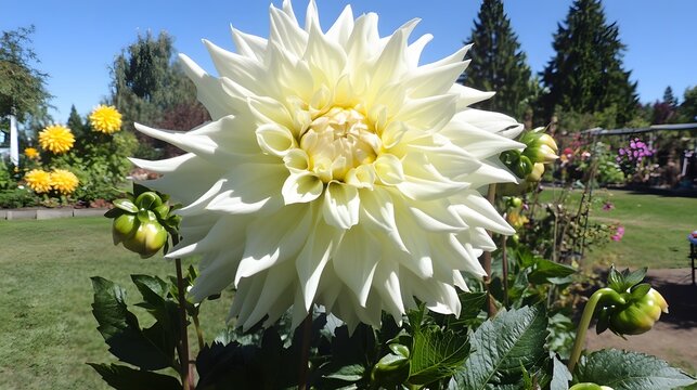 Stunning Closeup of a Cream Dahlias Flower in Garden