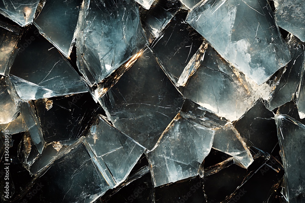 Poster close-up of dark,faceted crystal cluster.