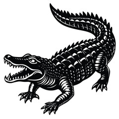 Adobe Illustrator AFlat Black Saltwater Crocodile Silhouette Vector Illustration on White Backgroundrtwork