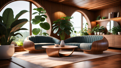 Salon en bois ciré avec un design intérieure moderne