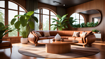 Salon en bois ciré avec un design intérieure moderne