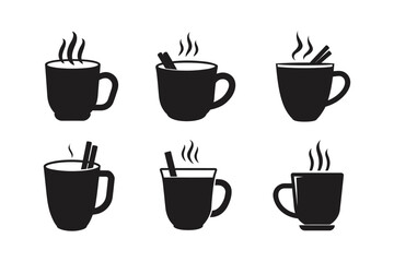 mug hot tea cinnamon duri icon art set vector silhouette