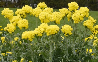 Obraz premium Vibrant Yellow Flowers in Full Bloom, Stunning Closeup of Helichrysum Bracteatum