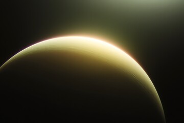 Glowing planet curve, dark space background.