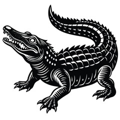 Adobe Illustrator AFlat Black Saltwater Crocodile Silhouette Vector Illustration on White Backgroundrtwork
