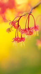 Fototapeta premium Vibrant Red Flowers Blooming Branch Spring Blossom
