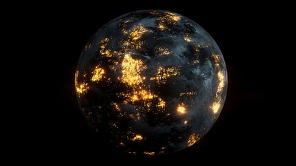 Obraz premium Illuminated Planet with City Lights in Space, A digitally rendered image of a planet with illuminated city lights on its surface