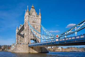 Tower Bridge stands majestically over the River Thames in London, showcasing its intricate...