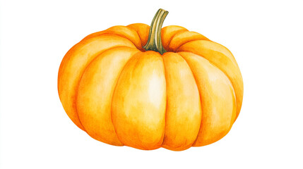 Watercolor Orange Pumpkin Isolated On White Background