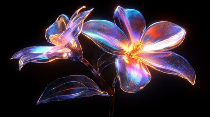 Obraz premium Chrome liquid Jasmine flower. 3D render, modern design. Isolated holographic futuristic floral icon. Y2K, brutalism retro futurism concept.