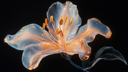 Chrome liquid Jasmine flower. 3D render, modern design. Isolated holographic futuristic floral icon. Y2K, brutalism retro futurism concept.