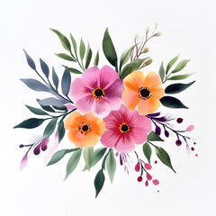Vibrant Watercolor Floral Arrangement With Green Leaves