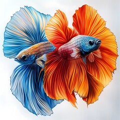 Fototapeta premium Two Siamese Fighting Fish with Vibrant, Flowing Fins. A Stunning Artistic Depiction of Aquatic Life.
