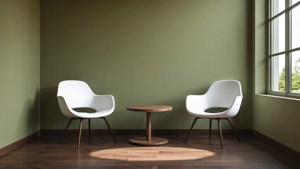 Fototapeta premium Serene Room Design with Dark Wood Floors and Natural Light