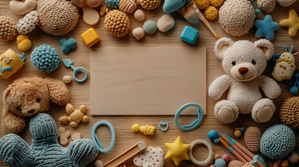 kids frame decoration with teddy bears and toys