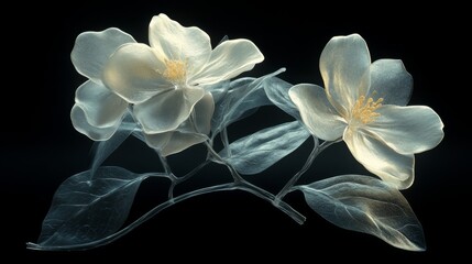 Chrome liquid Jasmine flower. 3D render, modern design. Isolated holographic futuristic floral icon. Y2K, brutalism retro futurism concept.