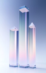 3d crystal glass rectangle cube pillars with holographic neon light gradient. 
