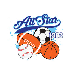 All Star Sports Ball Collection Vector